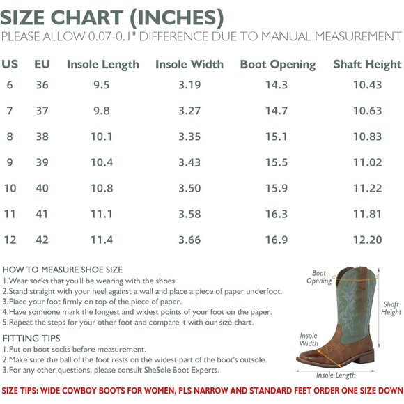 SheSole Womens Turquoise-brown Wide Calf Square Toe Western Fashion Cowgirl Boot - Picture 7 of 9